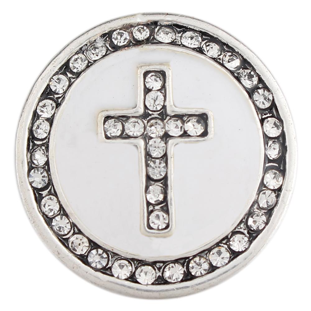 Faith White Cross 20mm Snap Button