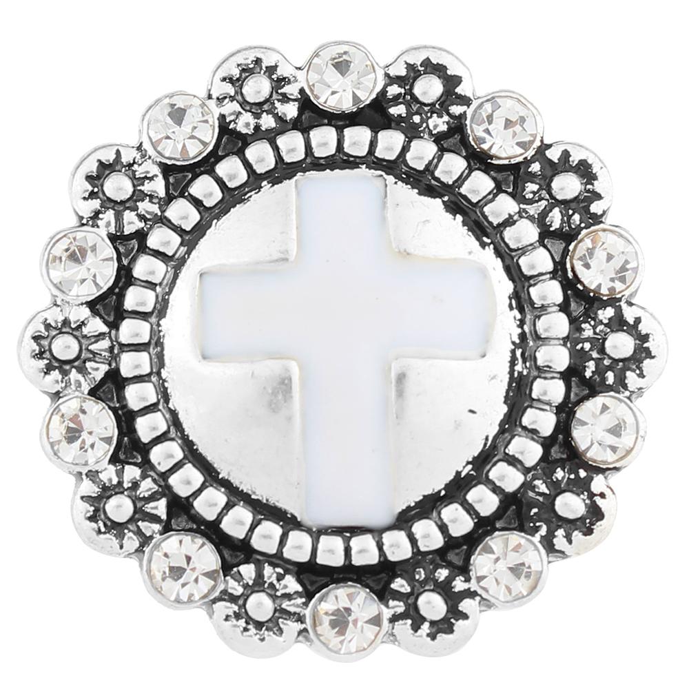 Faith White Cross 20mm Snap Button