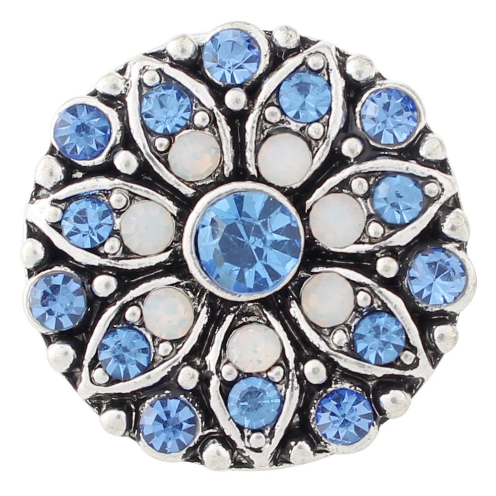 Blue and white black rhinestone 20mm Snap Button