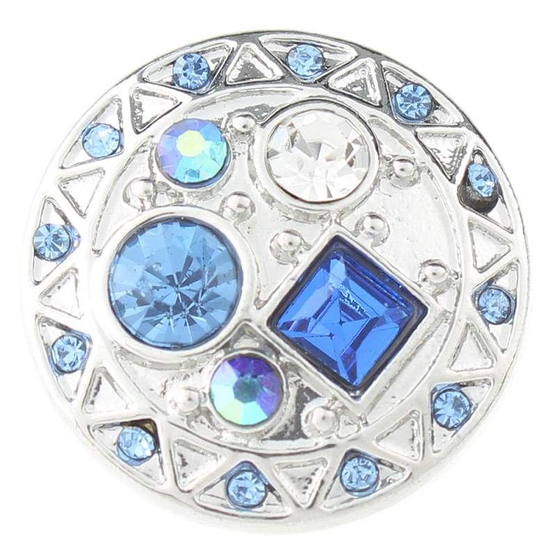Desgin snaps plated sliver with blue rhinestone 20mm Snap Button
