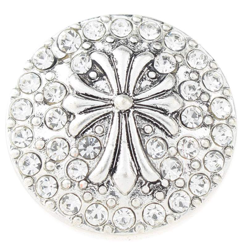Cross snaps plated sliver with white rhinestone 20mm Snap Button