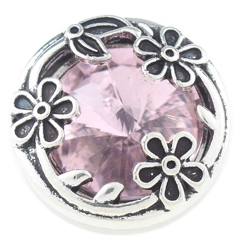 flower Snap Button with glass rhinestone