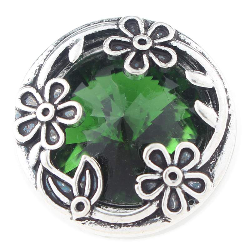 flower Snap Button with glass rhinestone