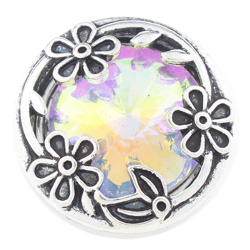 flower Snap Button with glass rhinestone