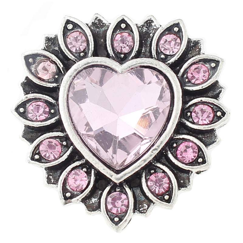 Heart Snap Button with glass rhinestone