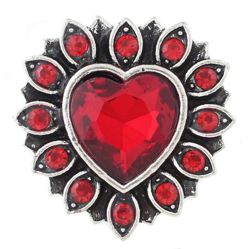 Heart Snap Button with glass rhinestone