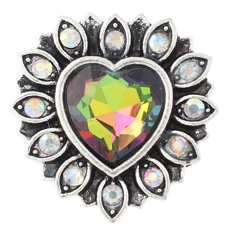 Heart Snap Button with glass rhinestone