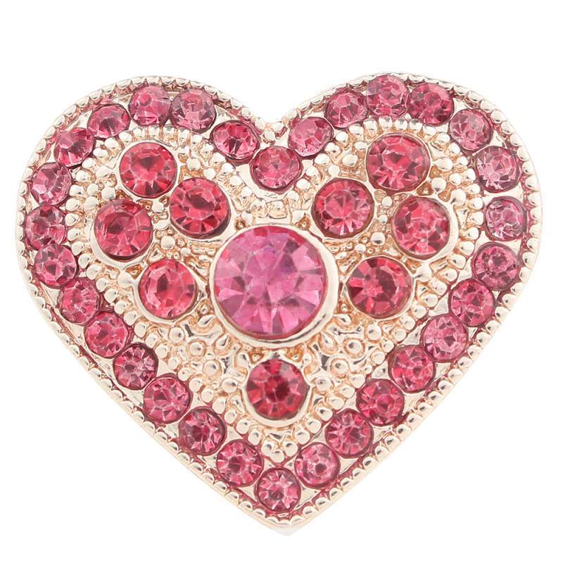 20mm heart Snap Button plated rose golden with rhinestone