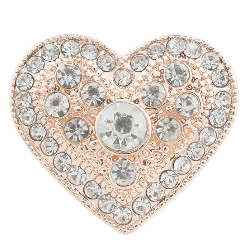20mm heart Snap Button plated rose golden with rhinestone