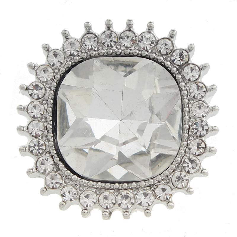 20mm Snap Button plated sliver with glass rhinestone