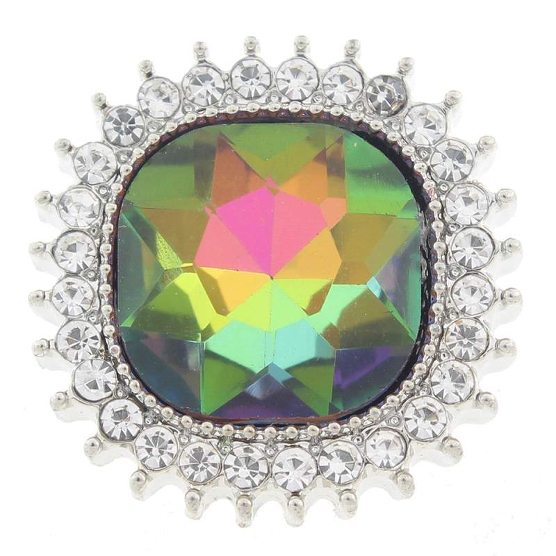 20mm Snap Button plated sliver with glass rhinestone