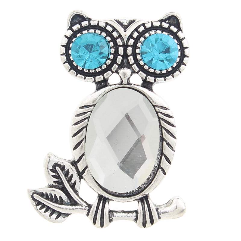 20mm owl Snap Button plated sliver with beads