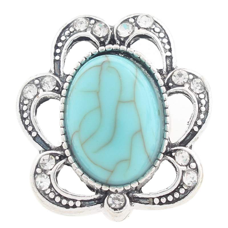 20mm design Snap Button plated sliver with turquoise