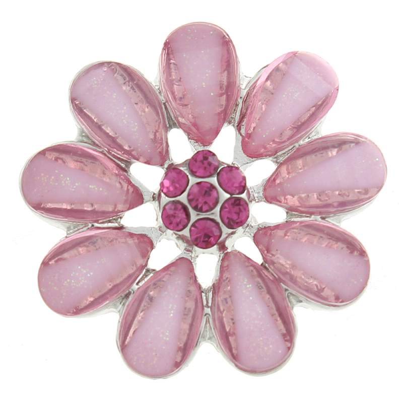 20mm flower Snap Button plated sliver with rhinestone