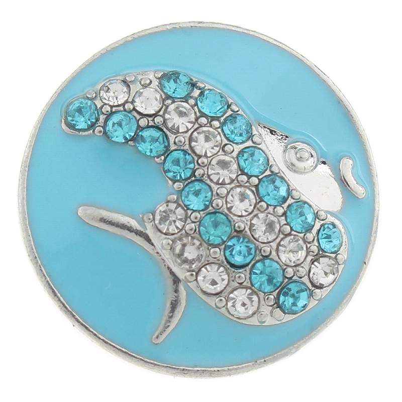 20mm fish Snap Button plated sliver with rhinestone