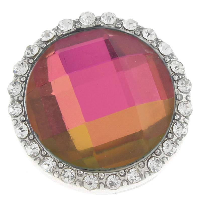 20mm glass Snap Button plated sliver with rhinestone