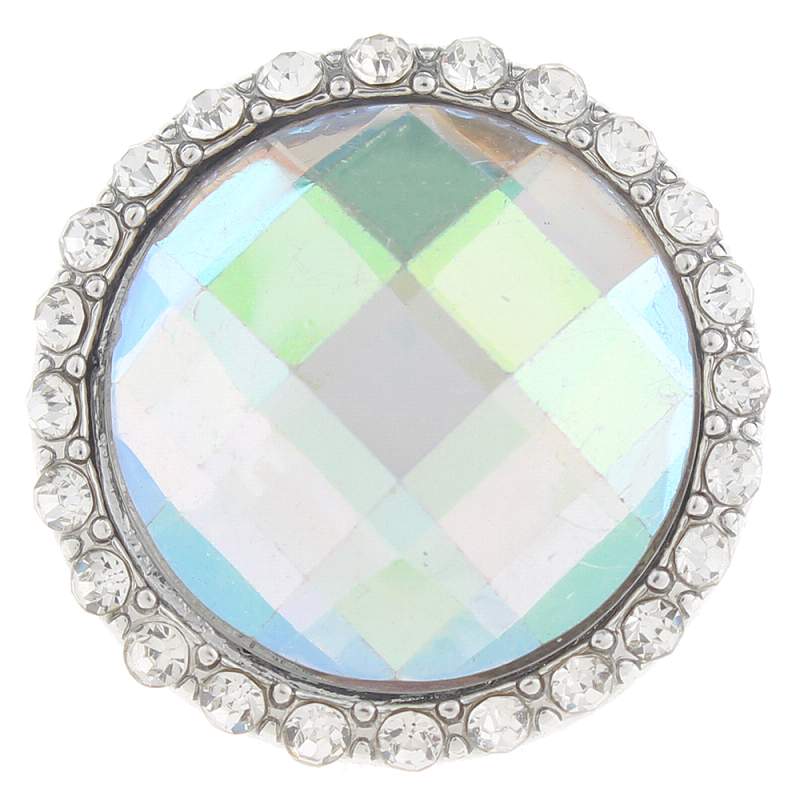 20mm glass Snap Button plated sliver with rhinestone
