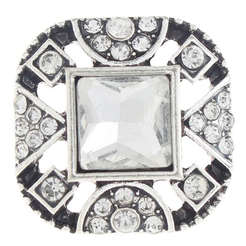 20mm Square Snap Button plated sliver with rhinestone