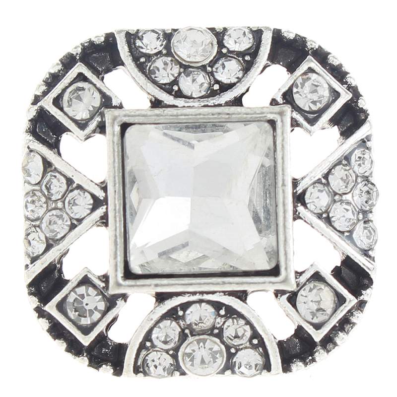 20mm Square Snap Button plated sliver with rhinestone