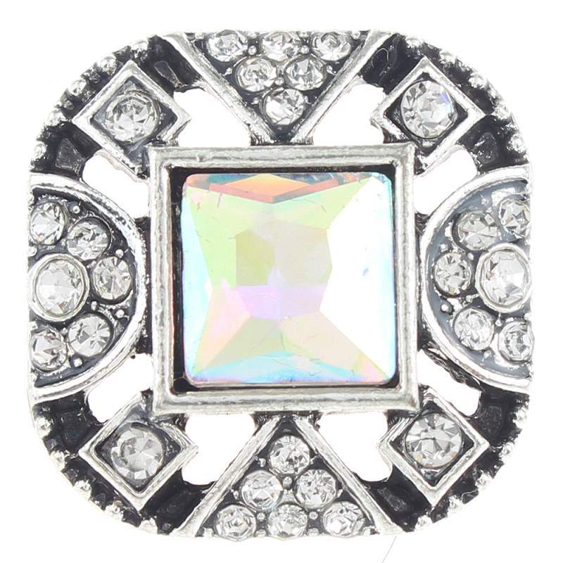 20mm Square Snap Button plated sliver with rhinestone