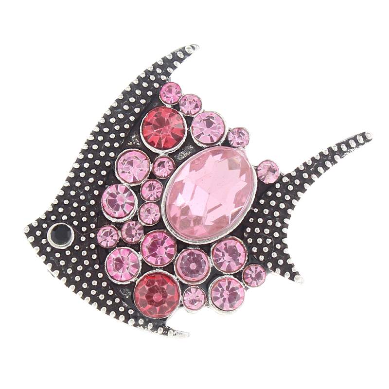 20mm fish Snap Button plated sliver with rhinestone