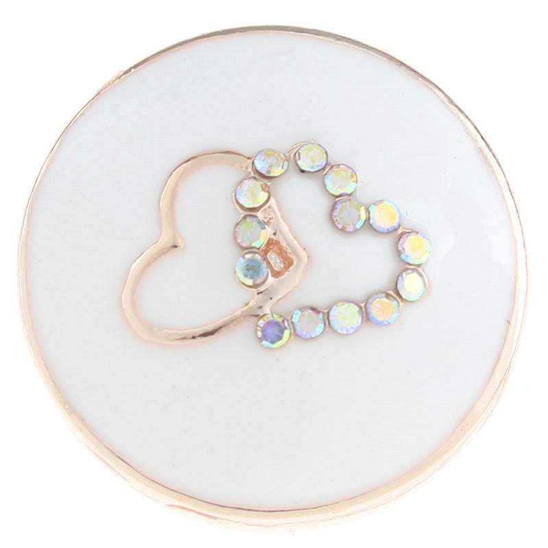 20mm heart Snap Button plated rose golden with rhinestone