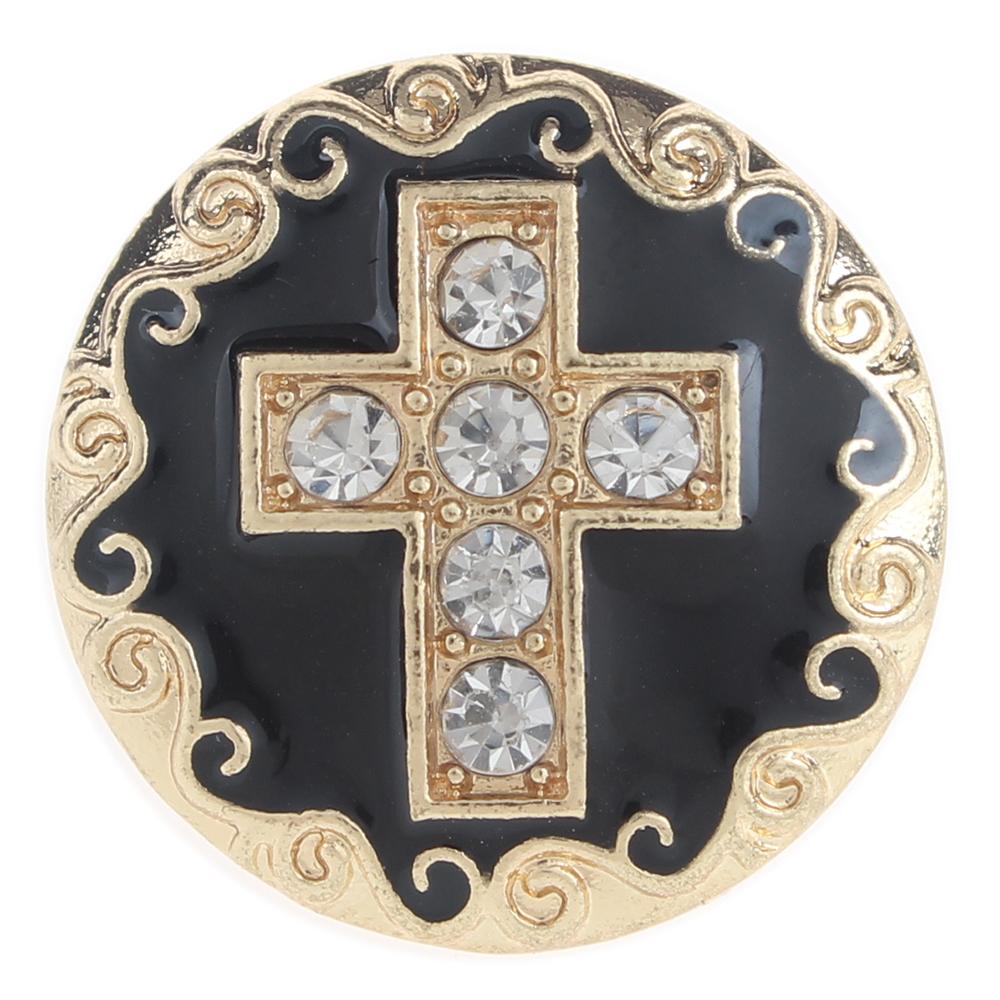 20mm cross Snap Button plated golden with rhinestone