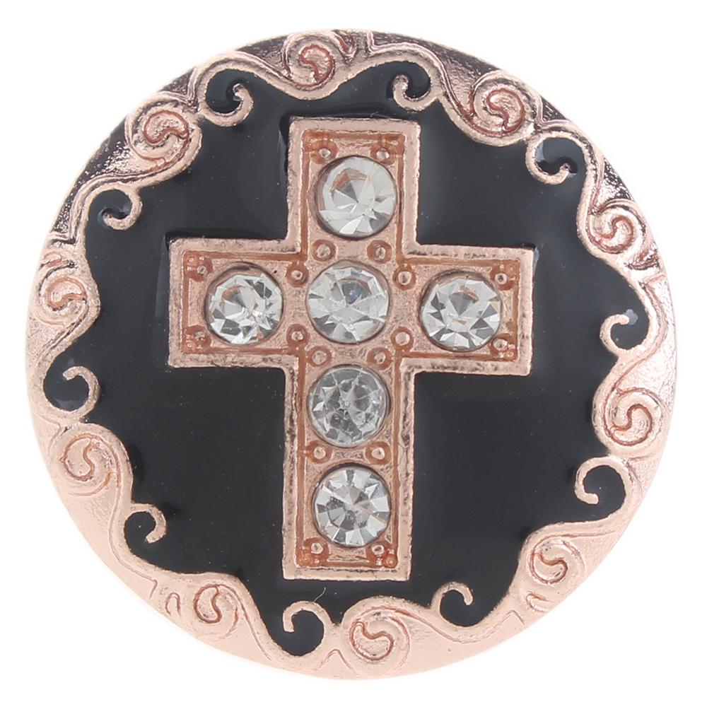 20mm cross Snap Button plated rose golden with rhinestone