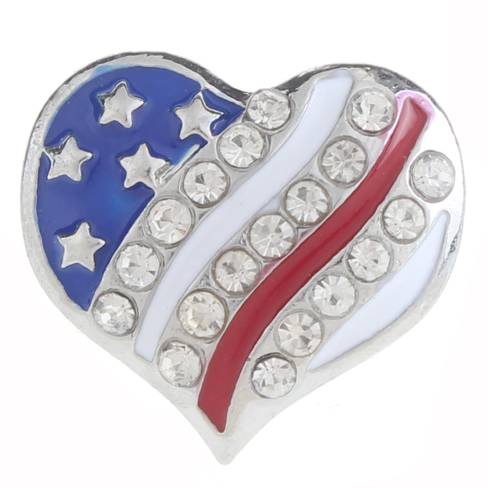 20mm American flag Snap Button plated sliver with rhinestone