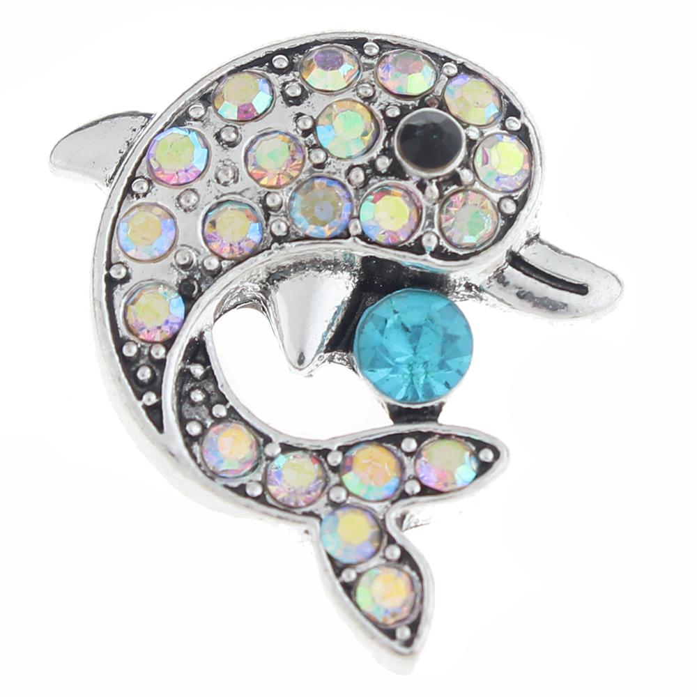 20mm dolphin Snap Button plated sliver with rhinestone