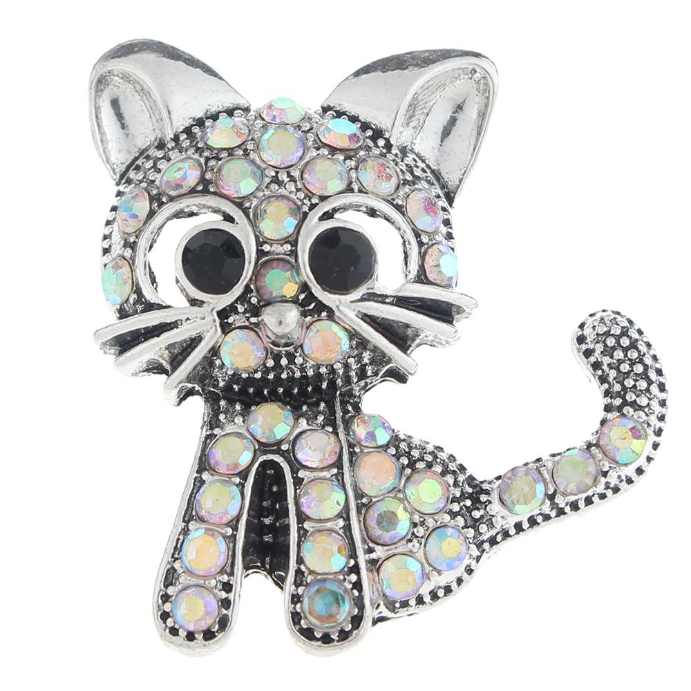 20mm cat Snap Button plated sliver with rhinestone