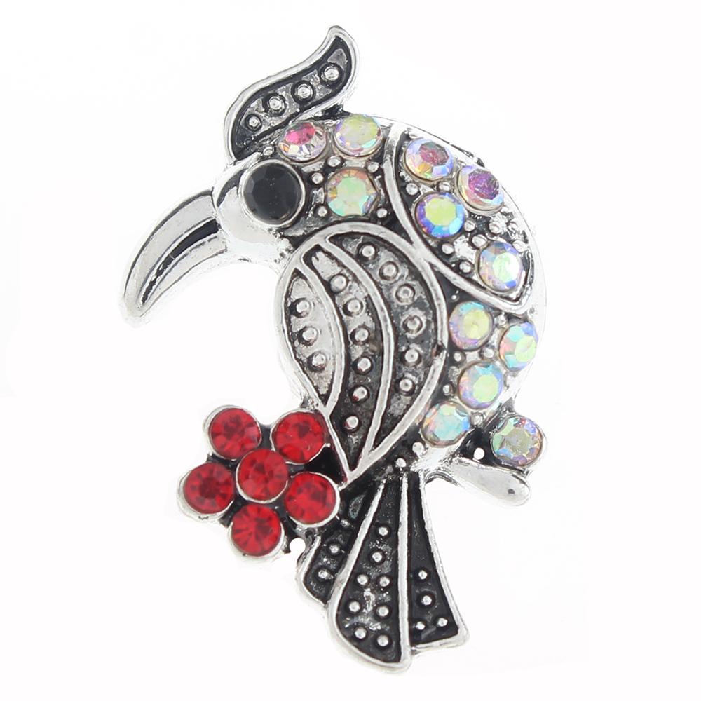 20mm bird Snap Button plated sliver with rhinestone
