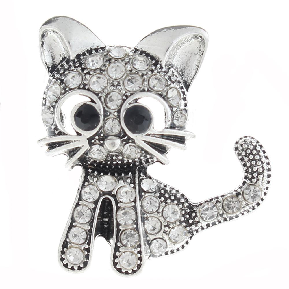 20mm cat Snap Button plated sliver with rhinestone