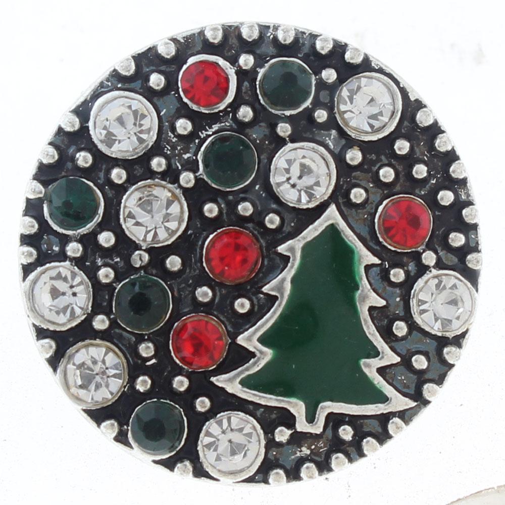 20mm christmas tree Snap Button plated sliver with rhinestone