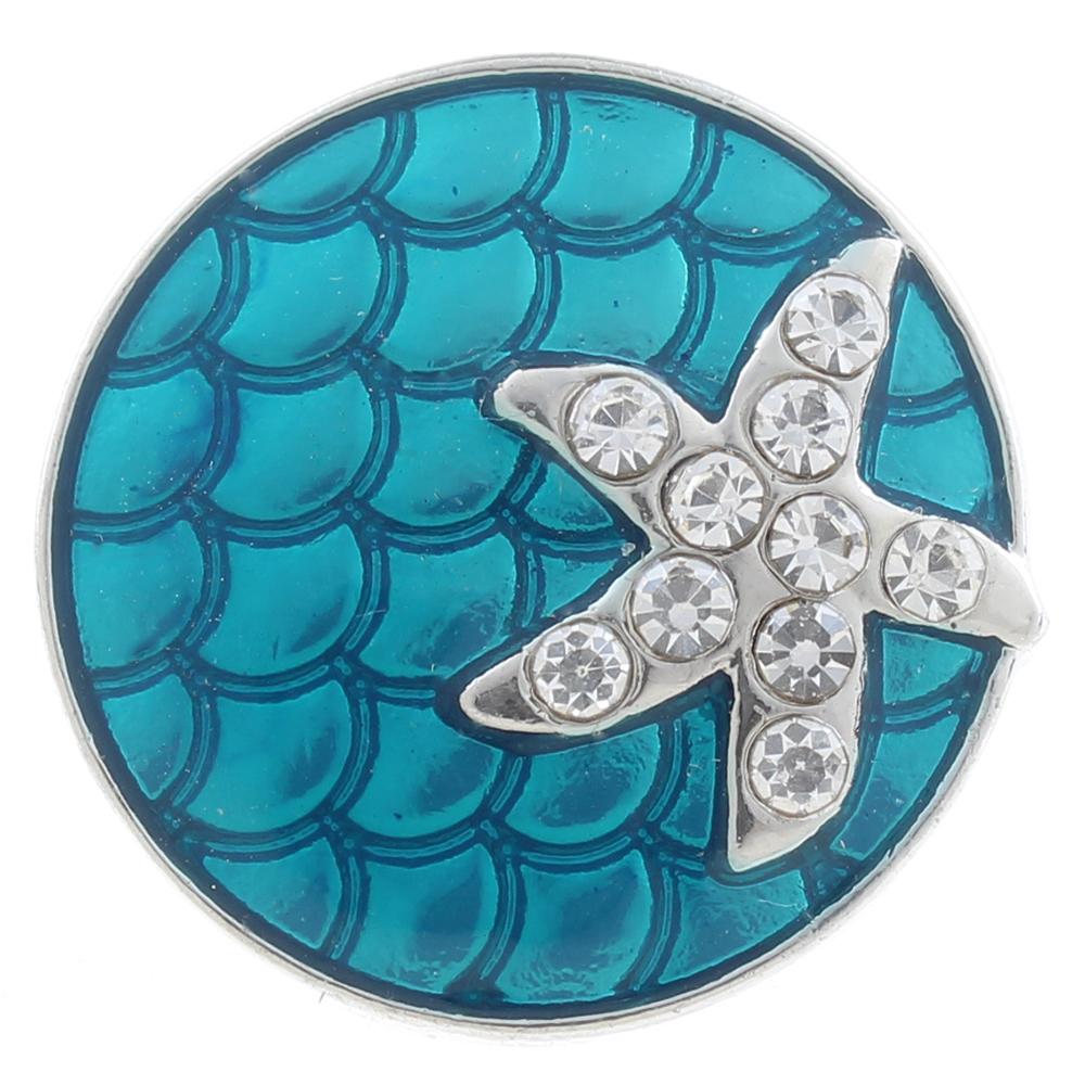 20mm sea star snap Button plated sliver with rhinestone