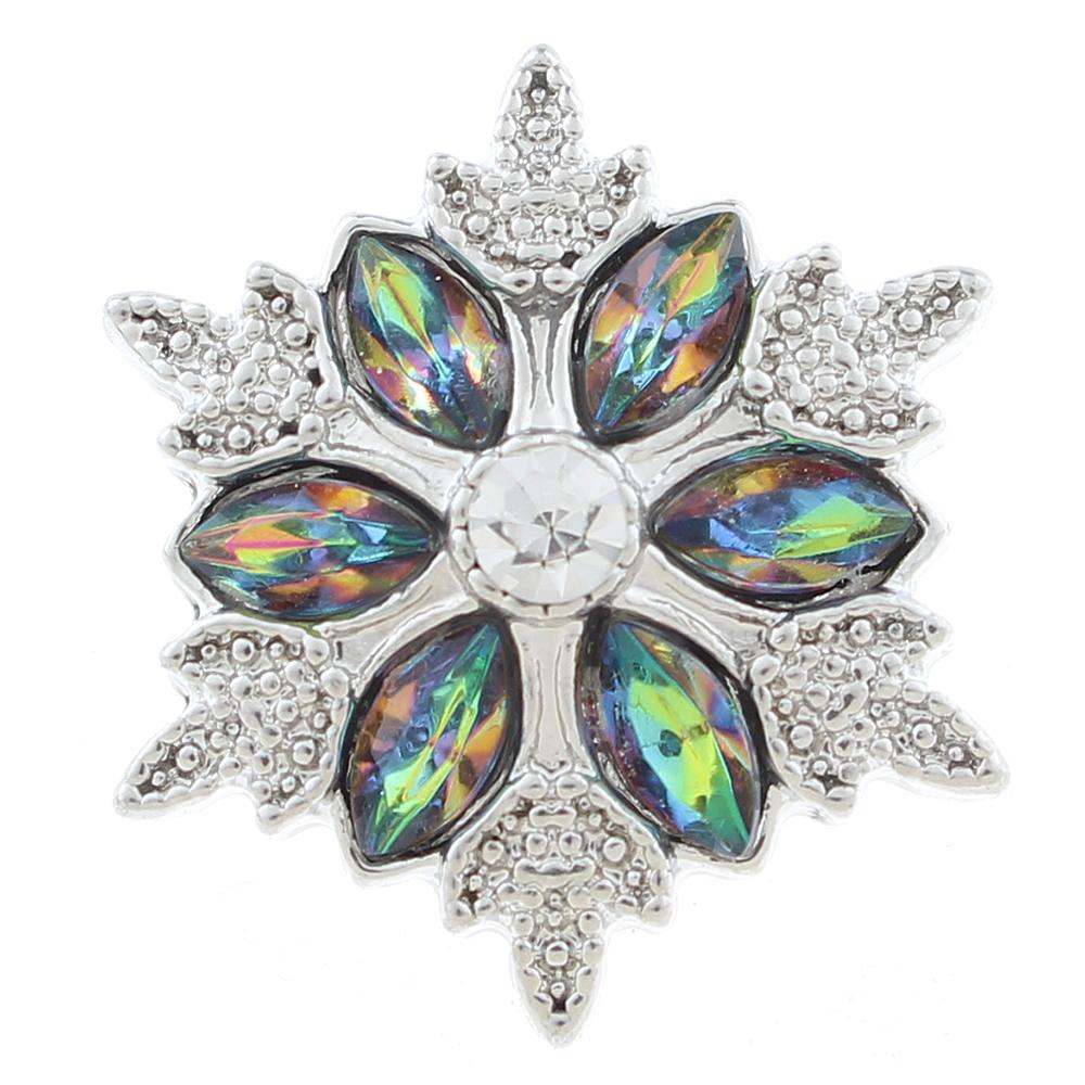 20mm snowflake snap Button plated sliver with rhinestone
