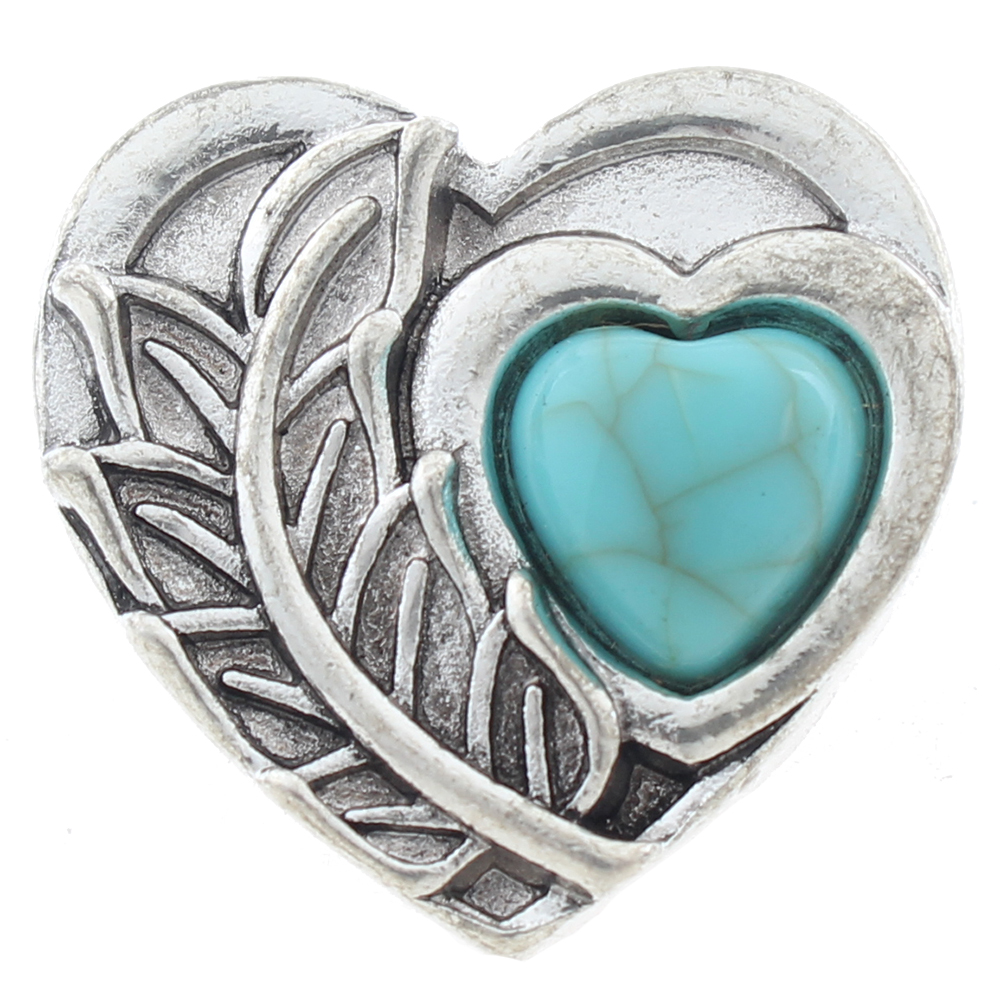 20mm snap Button plated sliver with turquoise