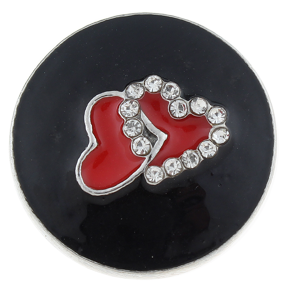 20mm heart and love snap Button plated sliver with rhinestone