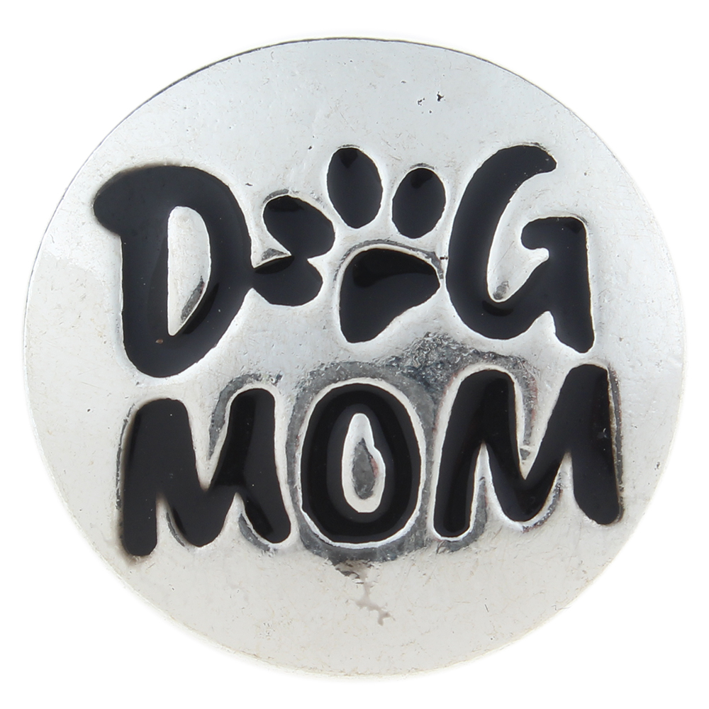 20mm dog mom snap Button plated sliver with rhinestone