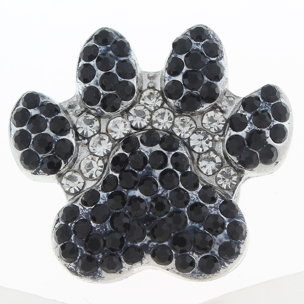 20mm paw prints snap Button plated sliver with rhinestone