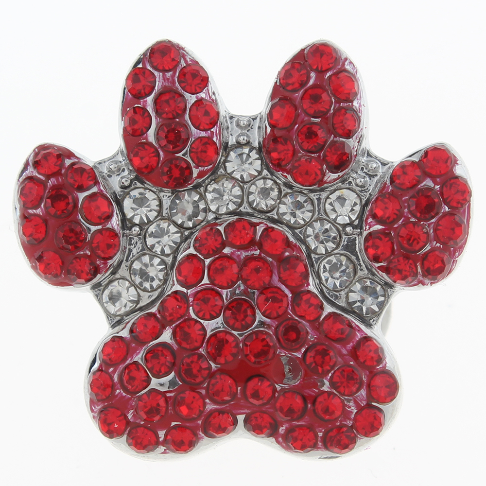 20mm paw prints snap Button plated sliver with rhinestone