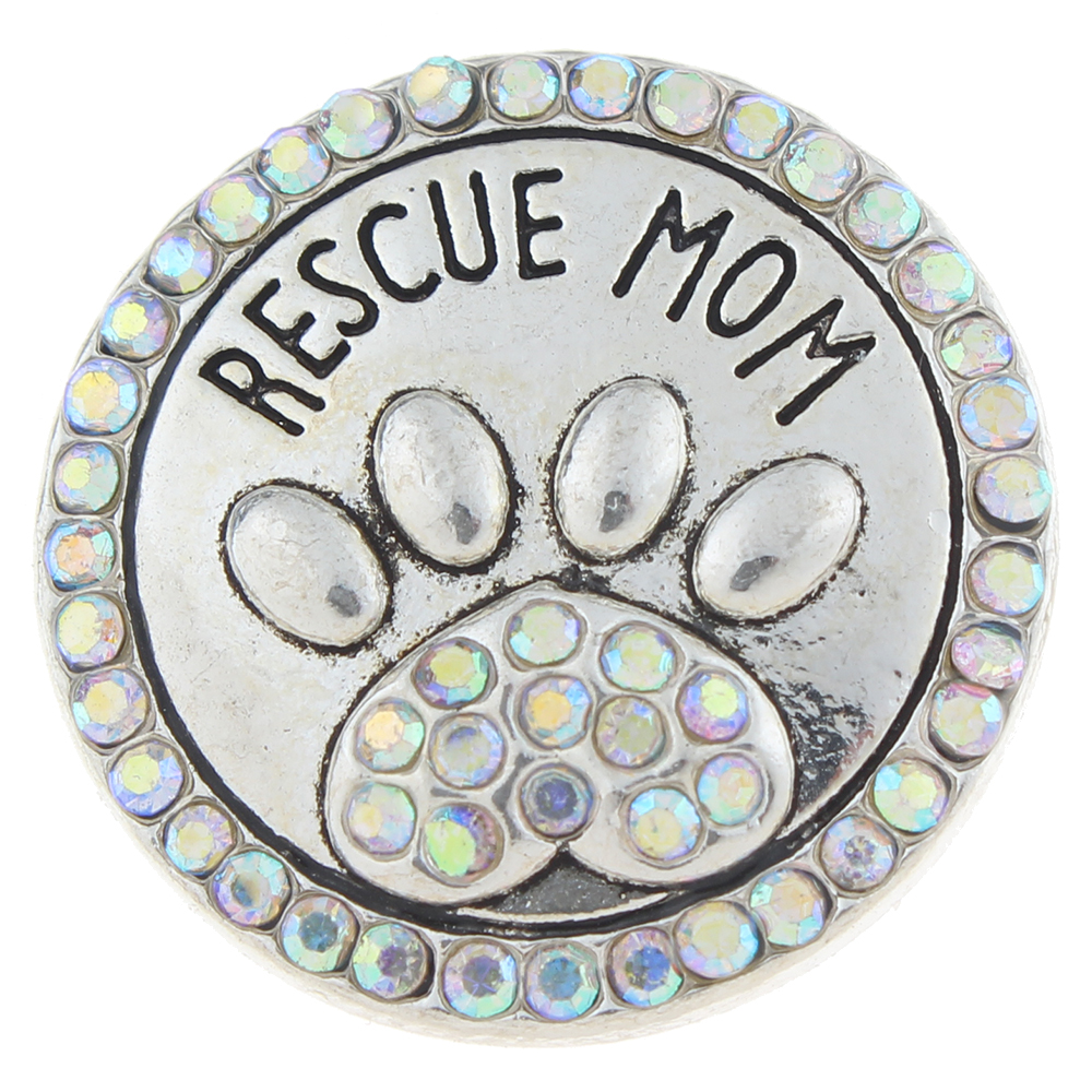 20mm paw prints snap Button plated sliver with rhinestone