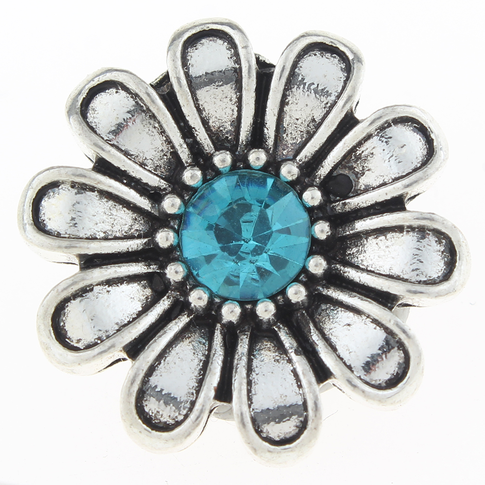 20mm flower snap Button plated sliver with rhinestone