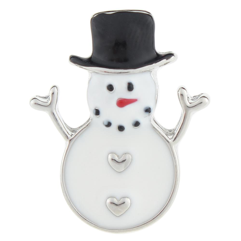 Christmas Xmas Black Hat Snowman 20mm Snap Button