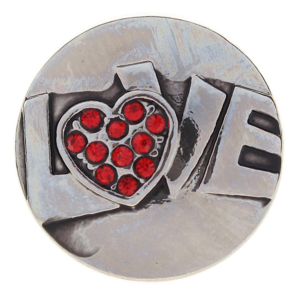 Valentine's Day Love Silver plated red rhinestone 20mm Snap Button