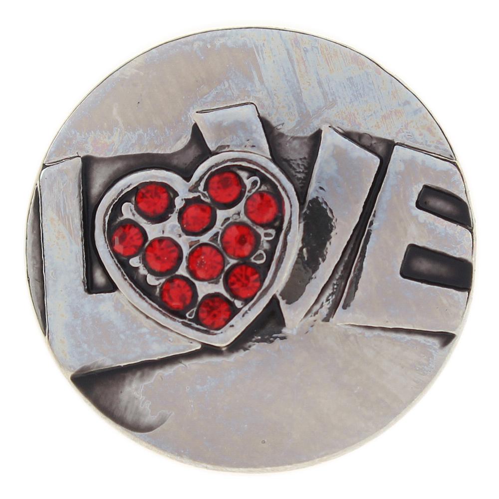 Valentine's Day Love Silver plated red rhinestone 20mm Snap Button