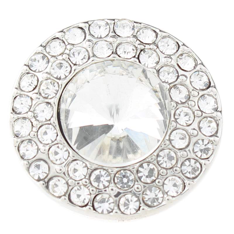 20mm Round snap Silver Plated with white rhinestone snaps jewelry