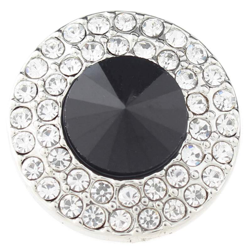 20mm Round snap Silver Plated with black rhinestone snaps jewelry