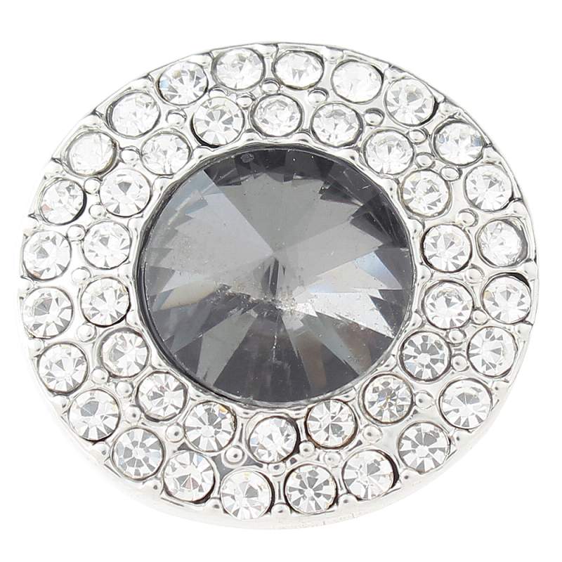 20mm Round snap Silver Plated with gray rhinestone snaps jewelry