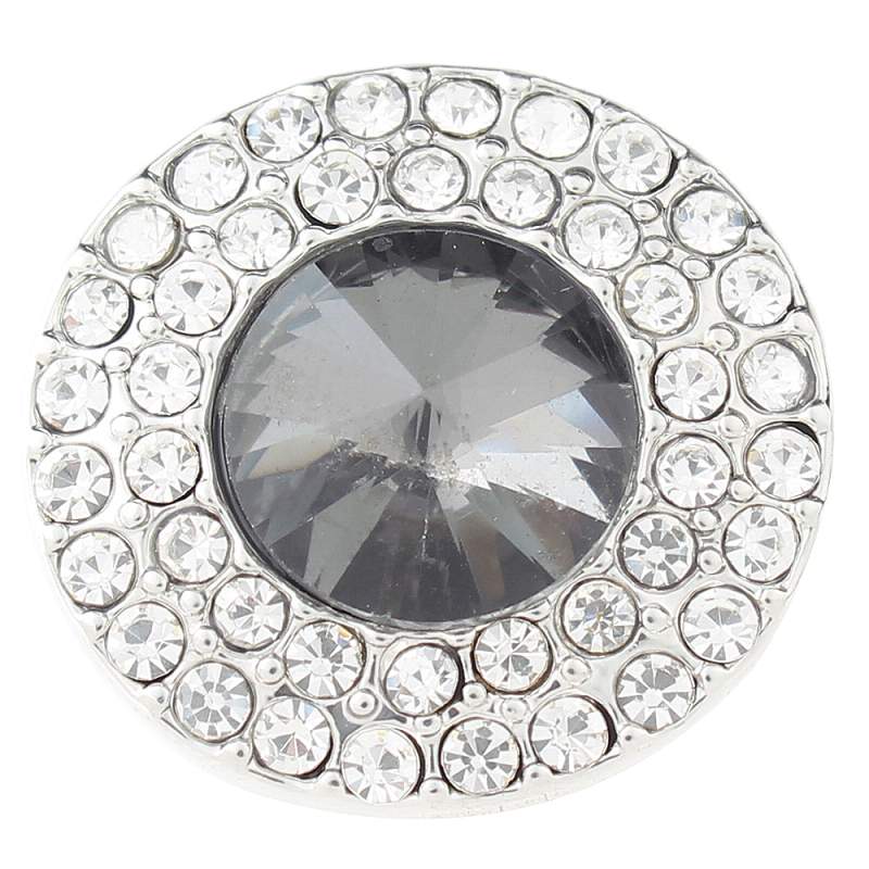 20mm Round snap Silver Plated with gray rhinestone snaps jewelry